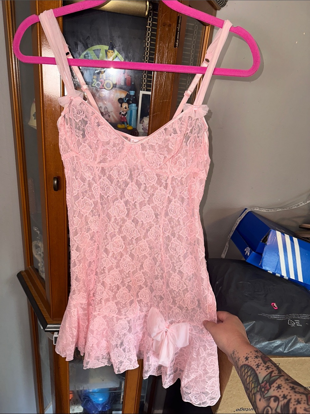 Dreamgirl Pink Lace Chemise with Bow Accent